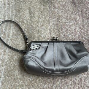 Coach Metallic Silver Wristlet Clutch